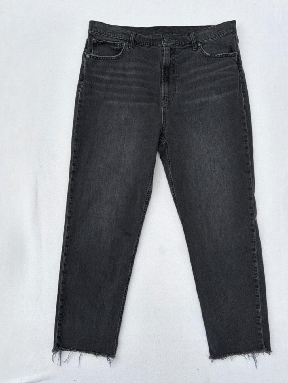 GAP Cheeky Straight Sky High Black Raw Hem Denim Jeans Sz 18 Regular Mom Jeans